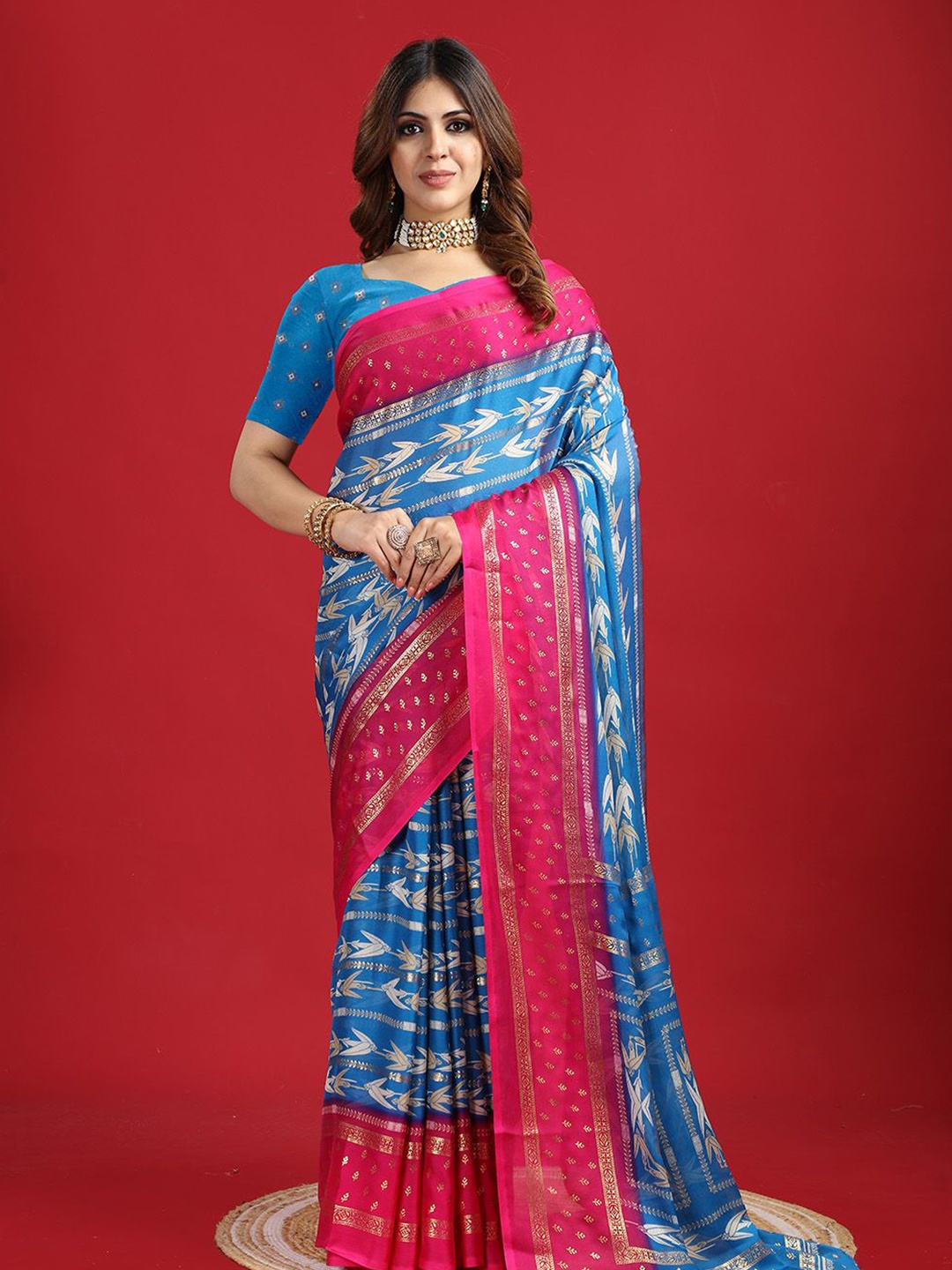 

NIRMAL CREATION Floral Printed Saree, Turquoise blue