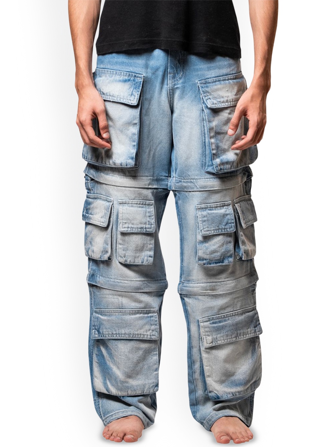 

Bad and Boujee Unisex Relaxed Fit Highly Distressed Heavy Fade Stretchable Jeans, Blue