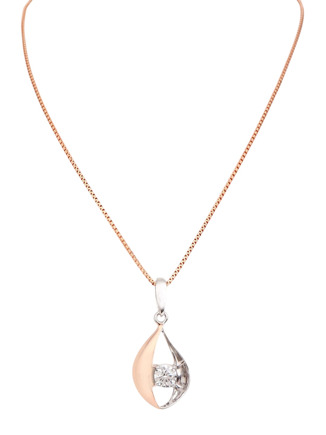 

DIAVO 925 Sterling Silver Rose Gold-Plated Cubic Zirconia Studded Pendant With Chain