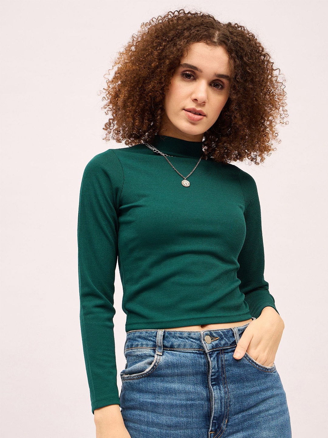 

Mayra Women High Neck Crop Top, Teal