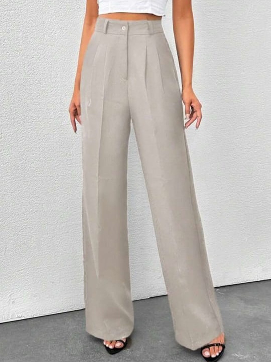 

BROADSTAR Women Smart High-Rise Easy Wash Pleated Korean Pants, Beige