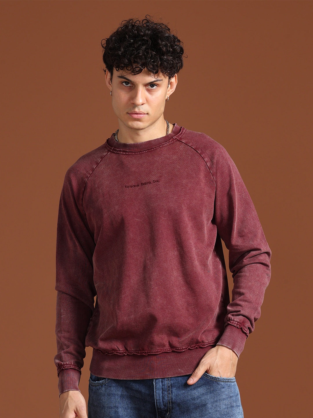 

VUDU Men Cotton Long Sleeves Sweatshirt, Burgundy