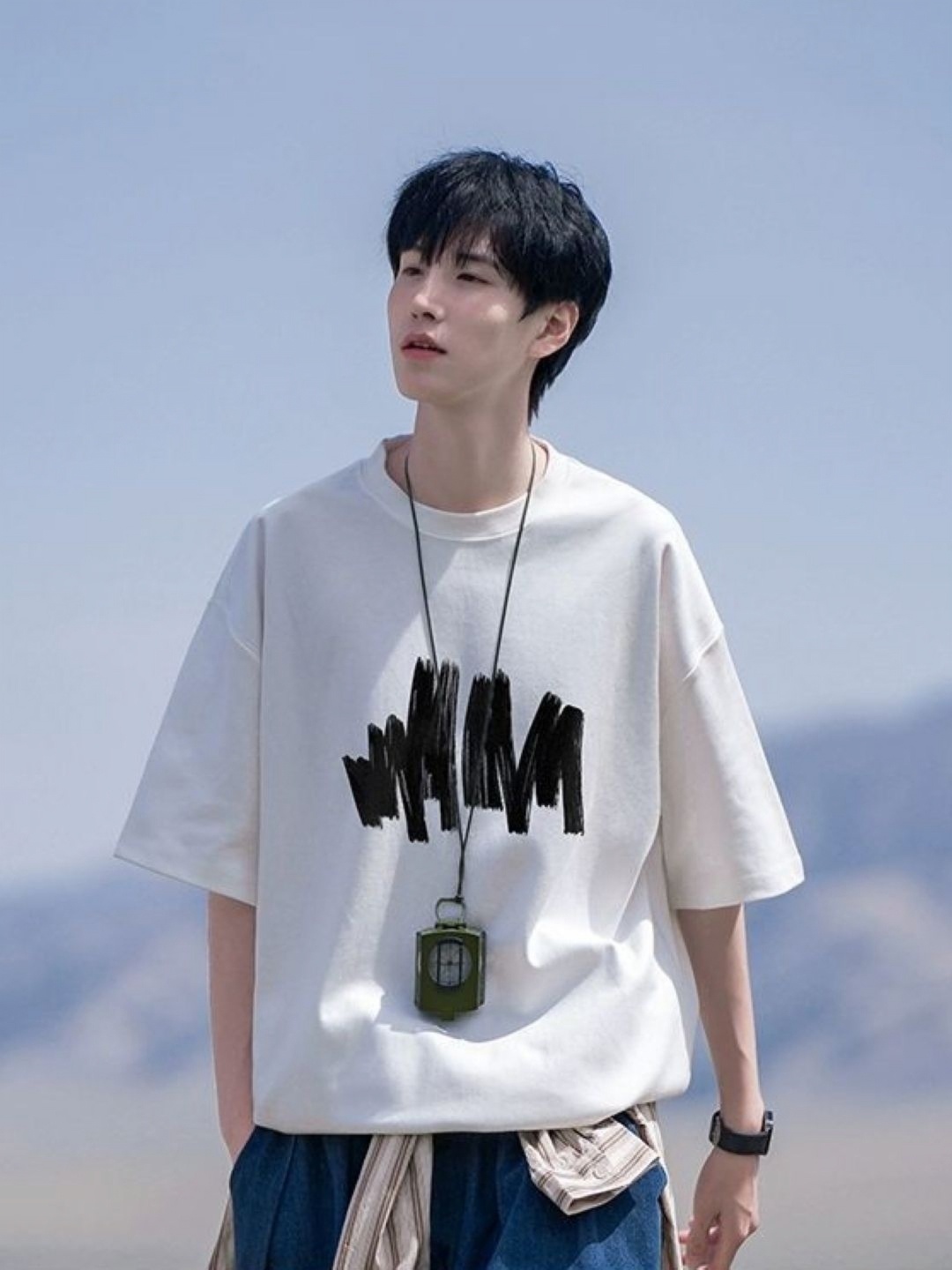 

HERE&NOW Men Graphic Printed Round Neck Cotton Oversized T-shirt, White