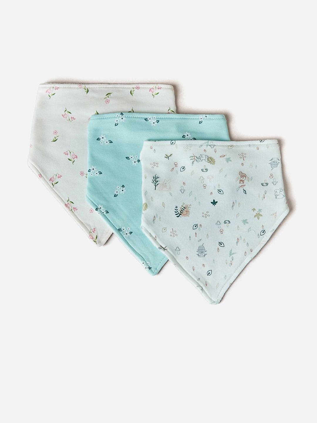 

Juniors by Babyshop Infant Girls Pack Of 3 Floral Printed Cotton Bibs, Blue