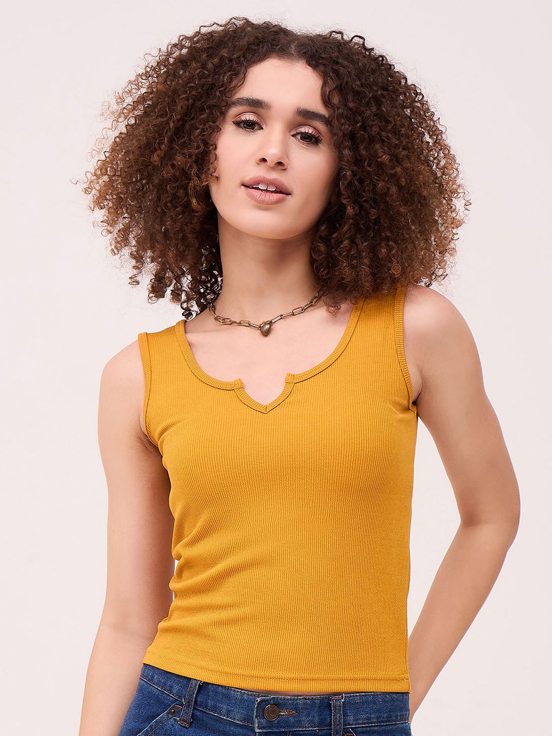 

Mayra Women Round Neck FItted Top, Mustard