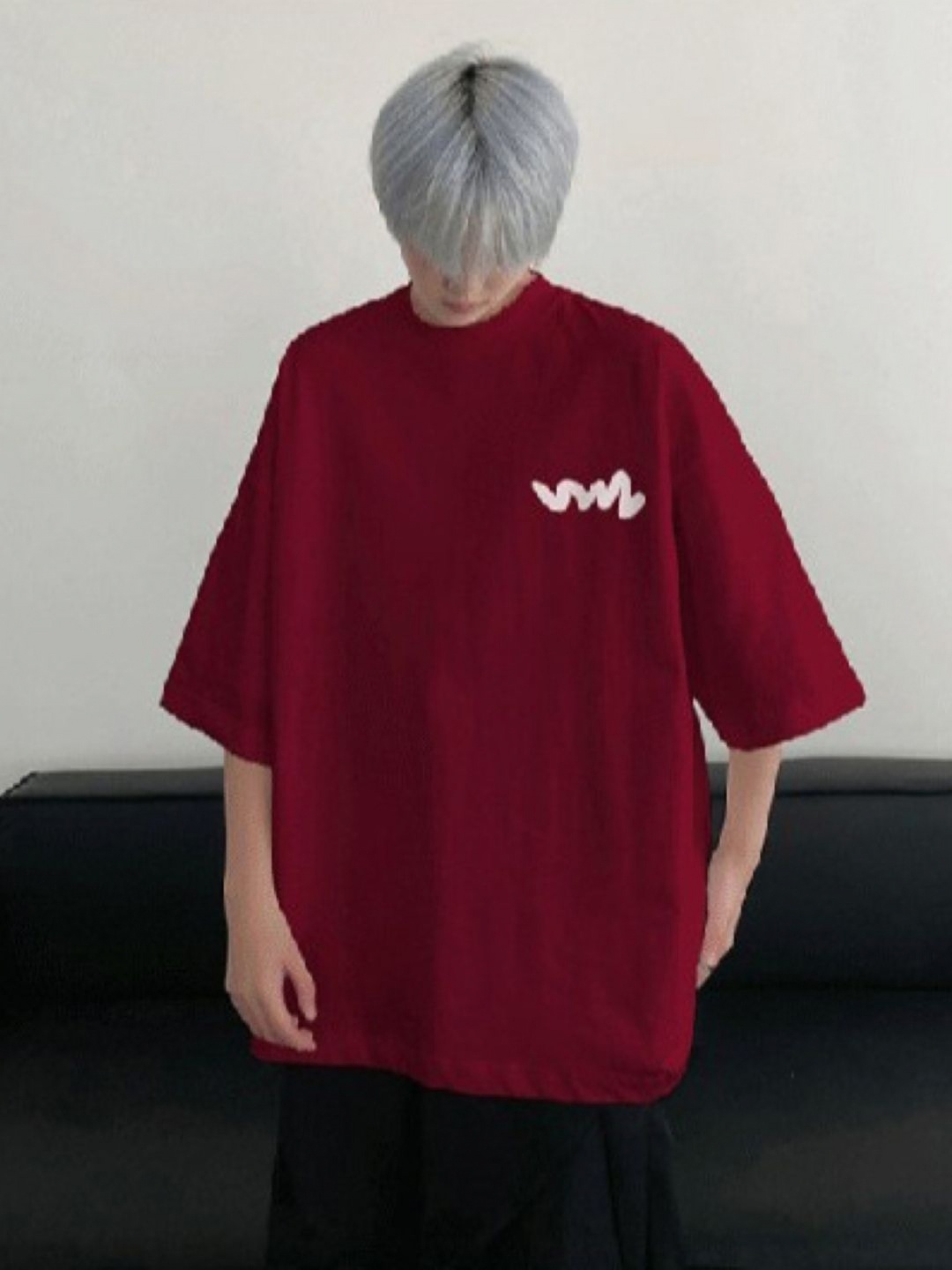 

HERE&NOW Men Solid Round Neck Cotton Oversized T-shirt, Red