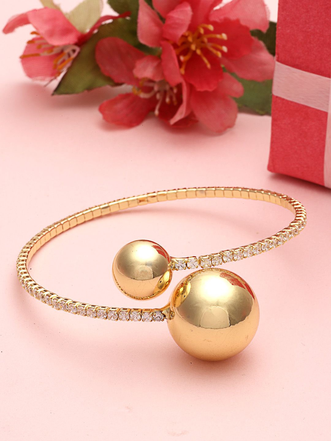 

PANASH 18KT Gold Plated Stone Studded Tarnish-Free Waterproof Bangle-Style Bracelet