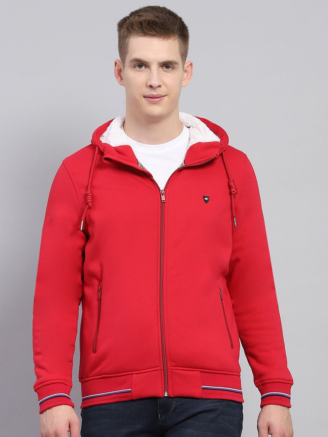 

Monte Carlo Men Cotton Front-Open Hooded Sweatshirt, Red