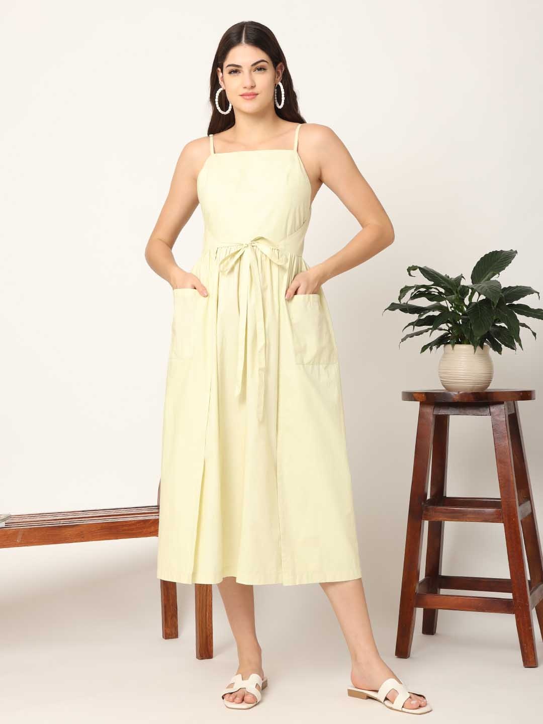 

DESI VOGUE Organic Cotton A-Line Midi Dress, Lime green