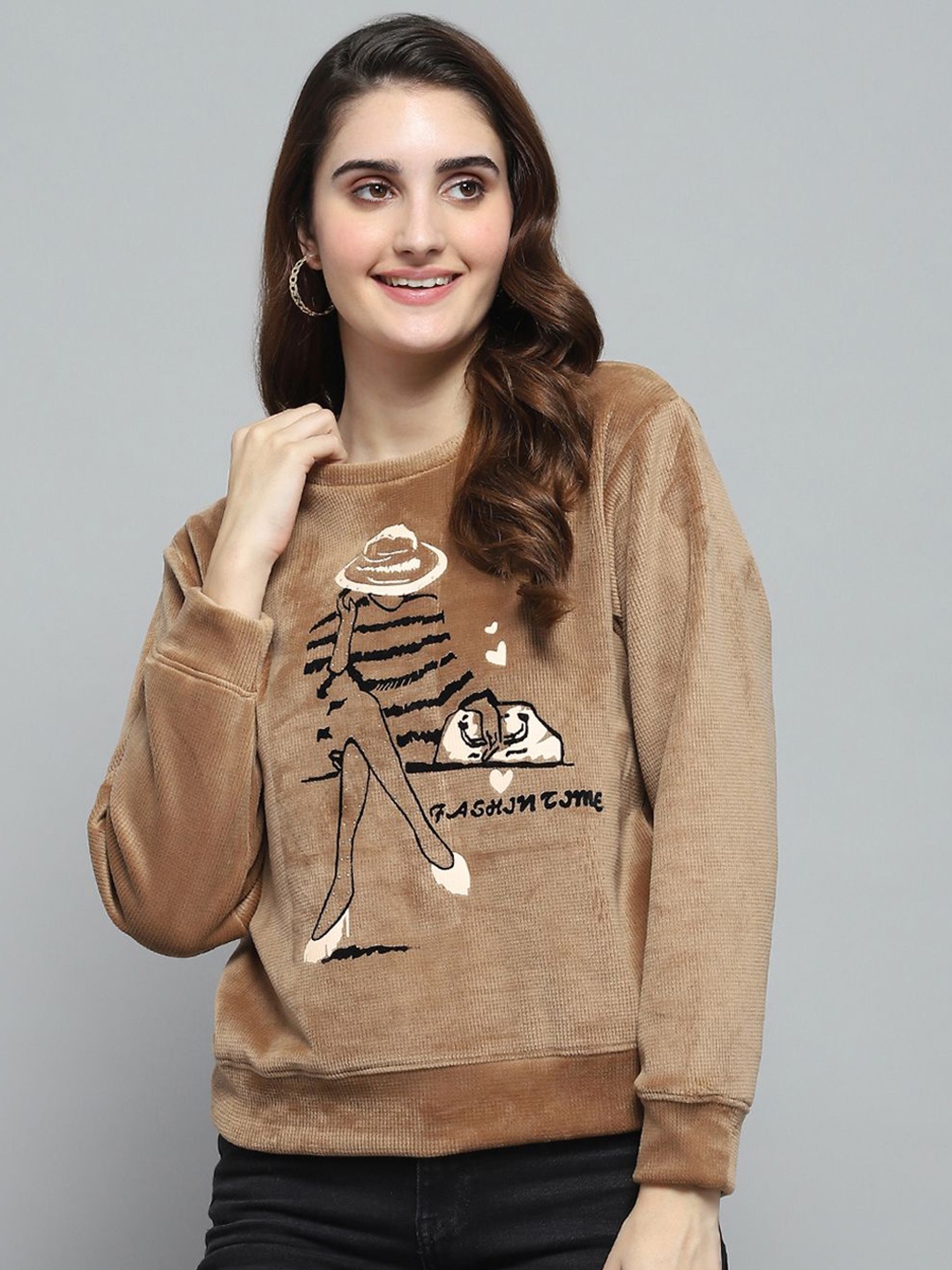 

Monte Carlo Women Graphic Printed Sweatshirt, Khaki