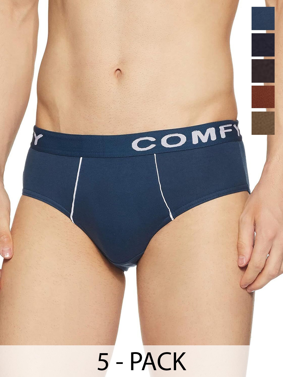 

AMUL COMFY Men Pack Of 5 Mid-Rise Cotton Basic Briefs Comfy-Brief-OE-5-110, Navy blue