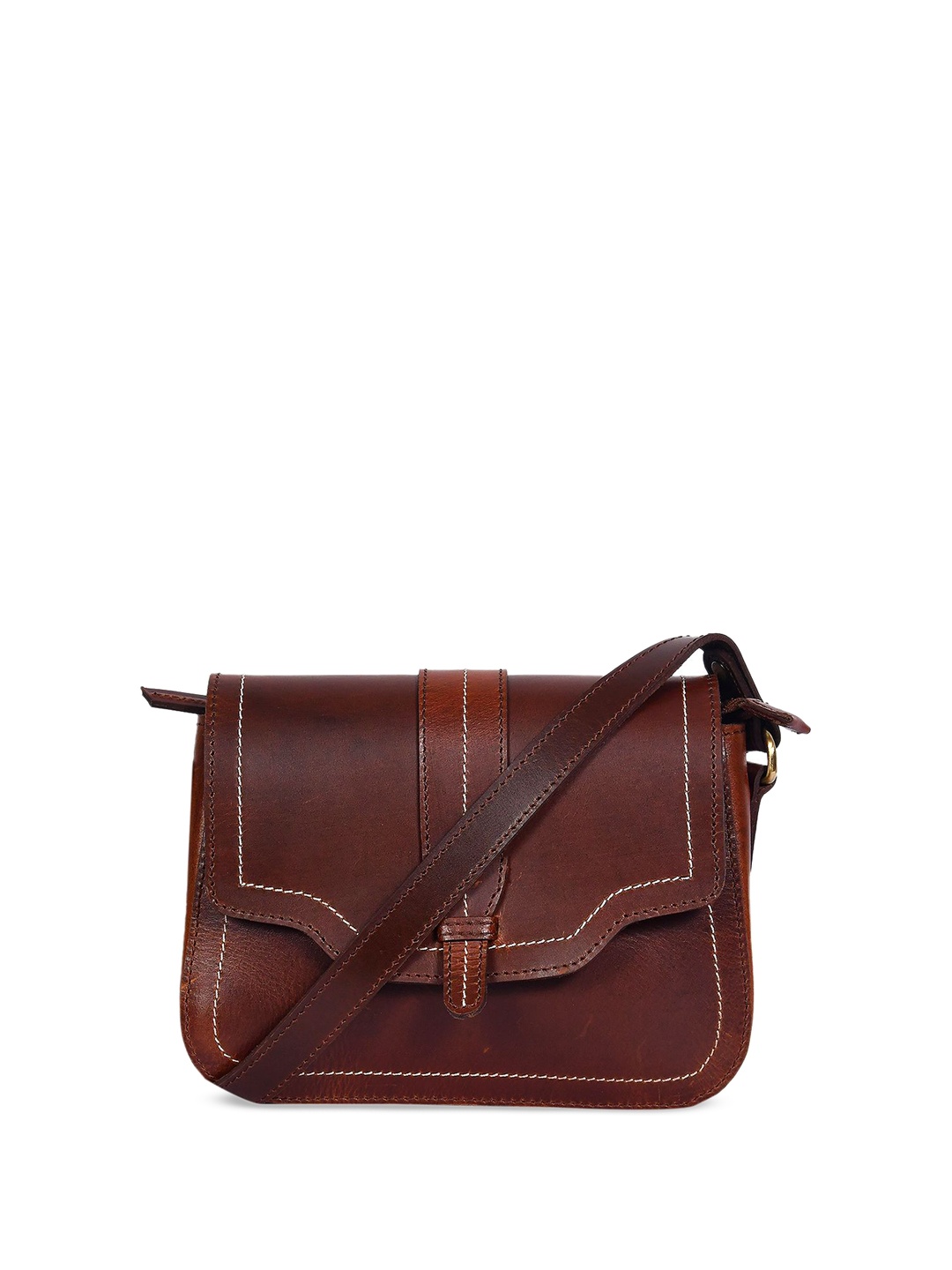 

Celtic Women Solid Leather Structured Sling Bag, Brown
