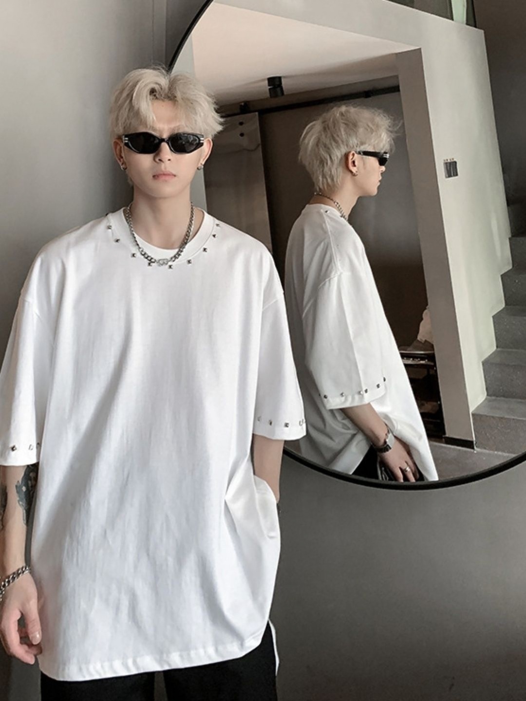 

HERE&NOW Men Solid Round Neck Oversized T-shirt, White