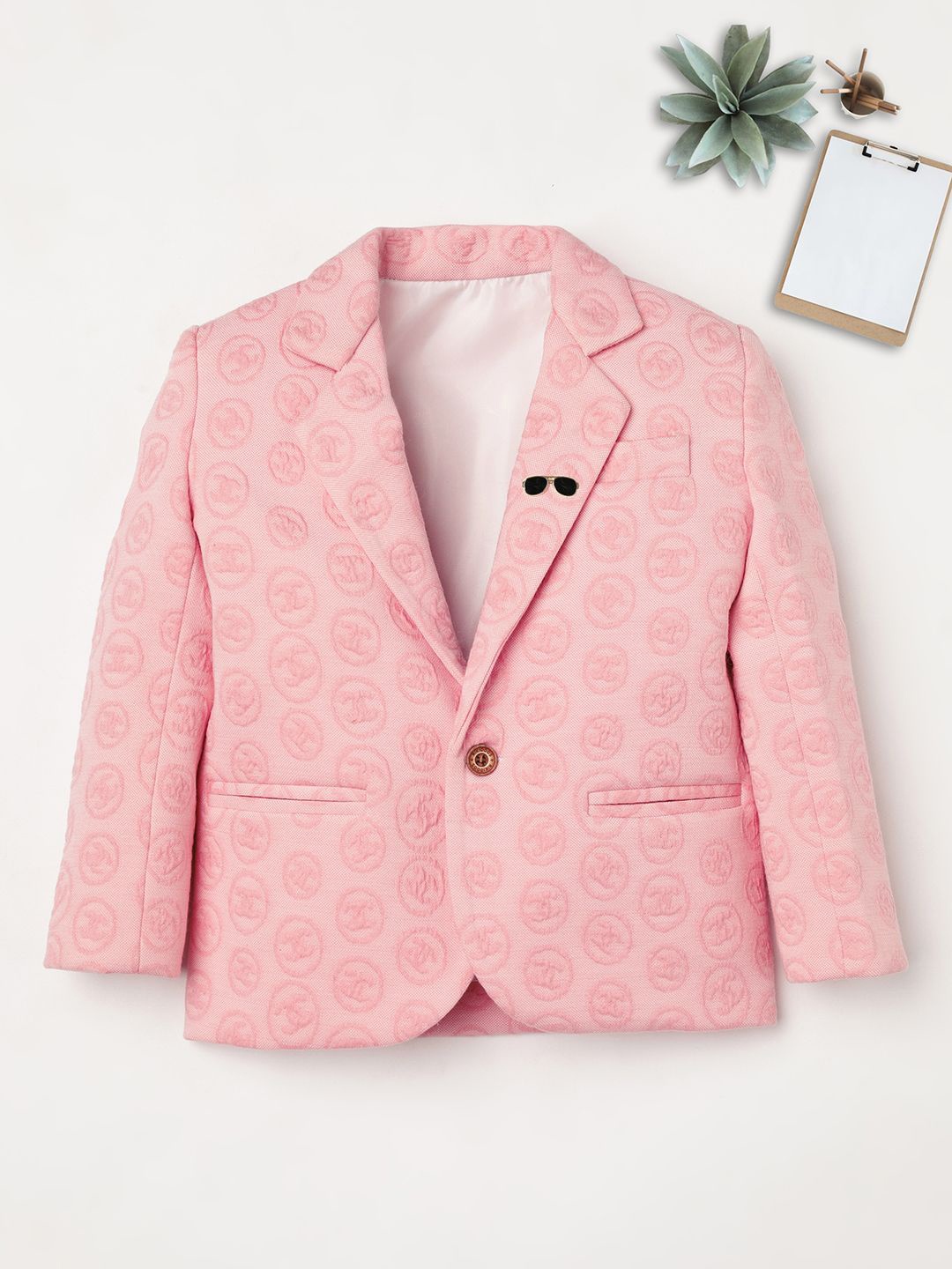 

Ridokidz Boys Printed Smart-Fit Single Breasted Blazer, Pink