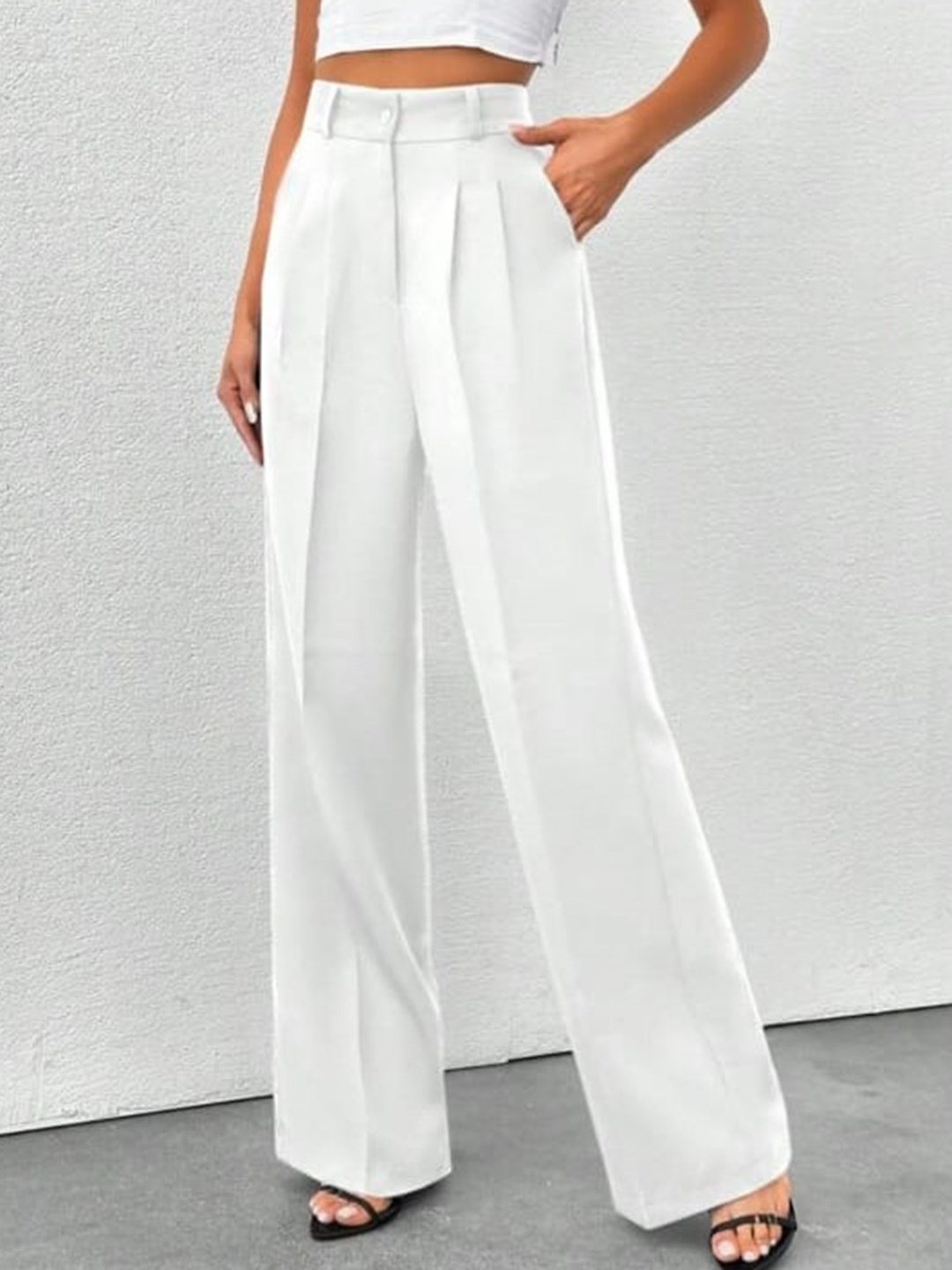 

Next One Women Smart High-Rise Easy Wash Pleated Trousers, White