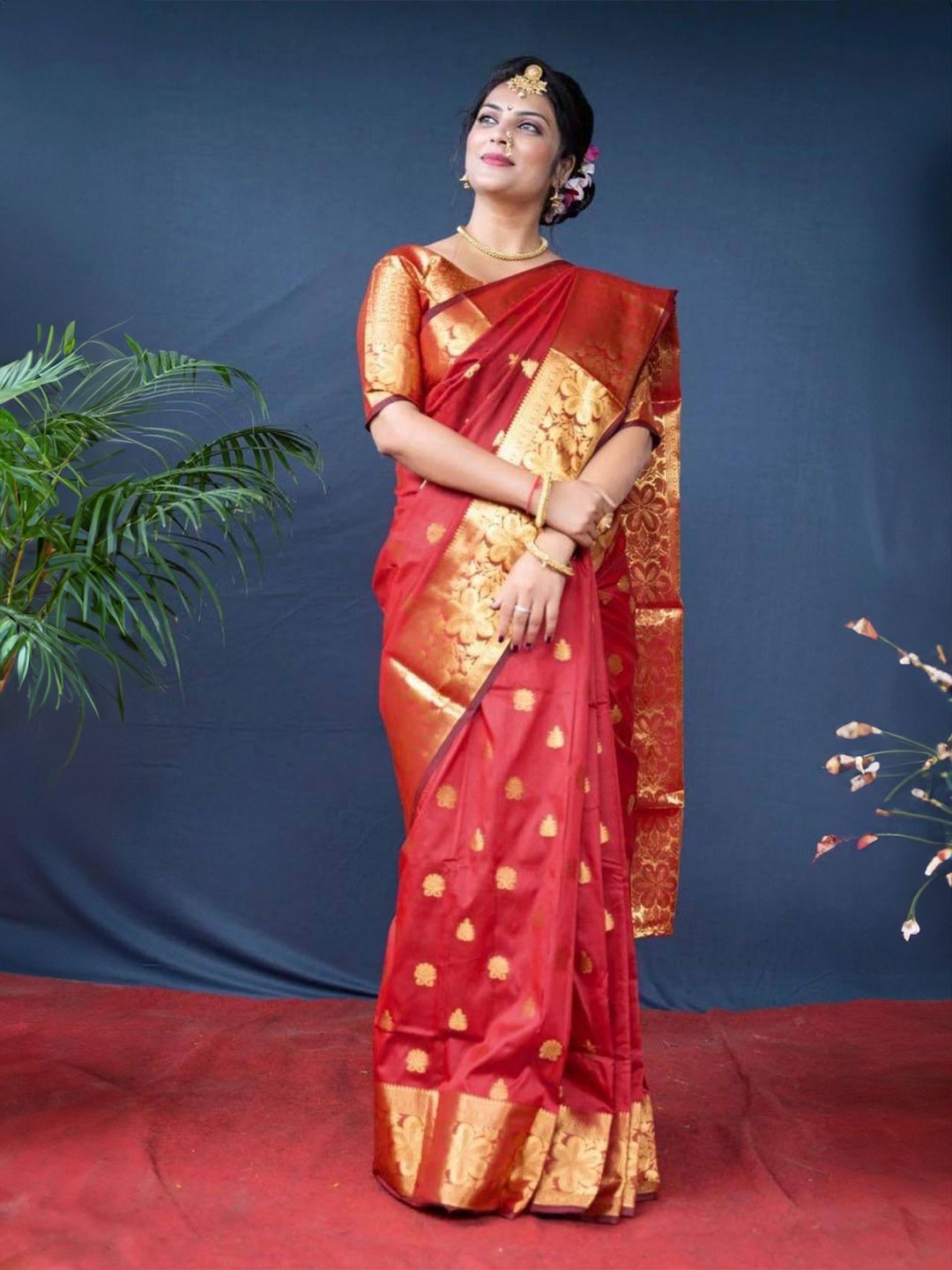 

Anouk Woven Design Zari Silk Blend Banarasi Saree, Rust