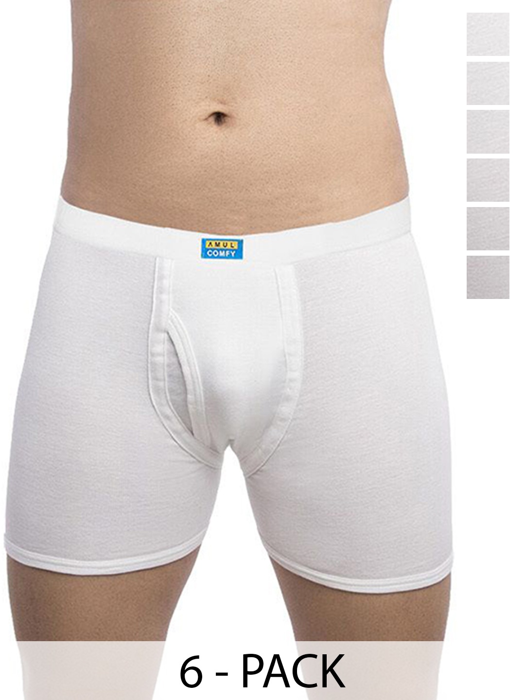 

AMUL COMFY Men Pack Of 6 Pure Cotton Trunks - Comfy-Plain-White-Trunk-IE-6-75
