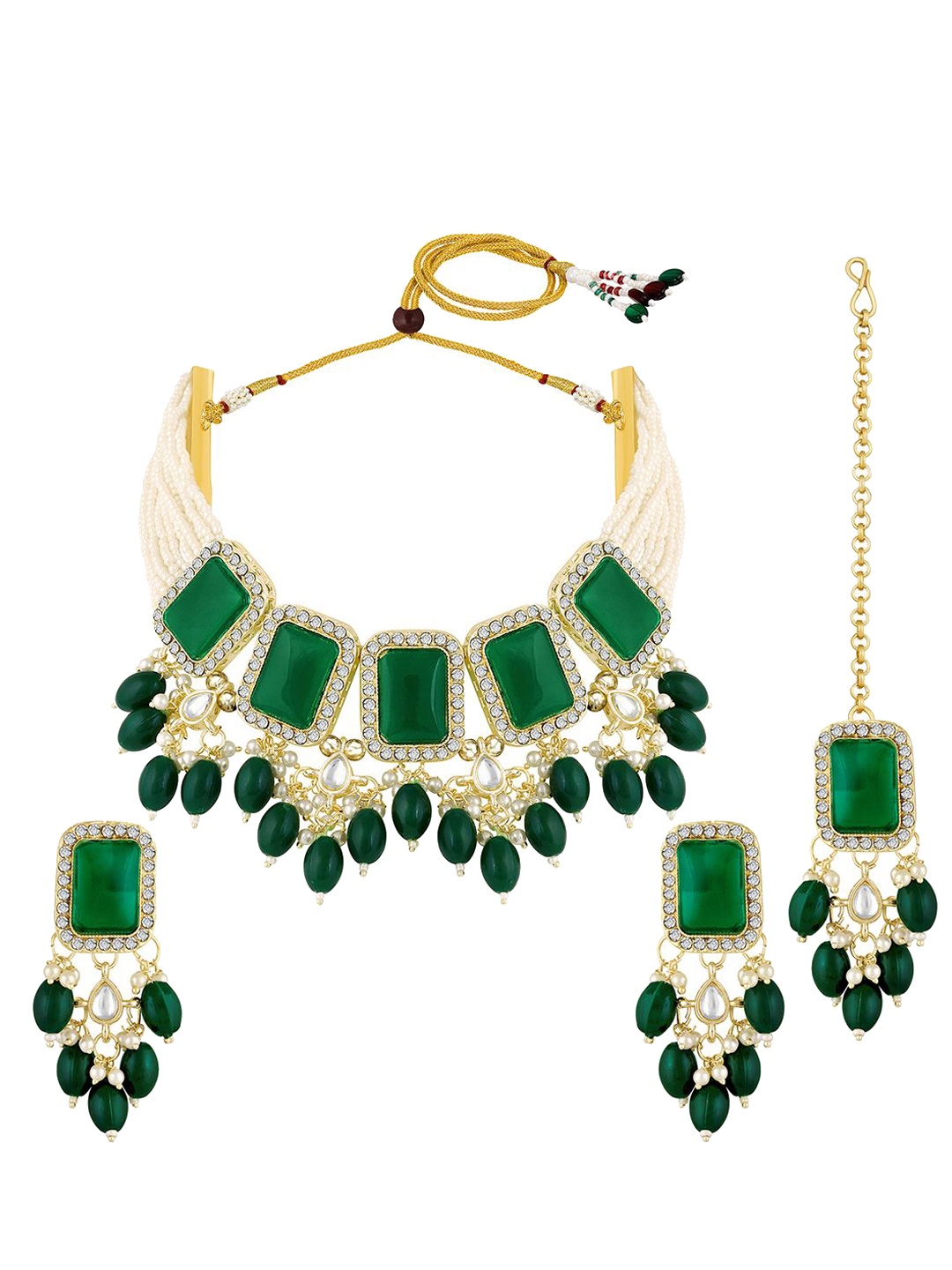 

Peora Gold-Plated Stone-Studded & Beaded Jewellery Set