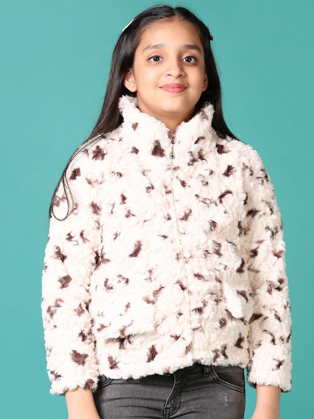 

V-Mart Girls Abstract Printed Cotton Sweatshirt, White