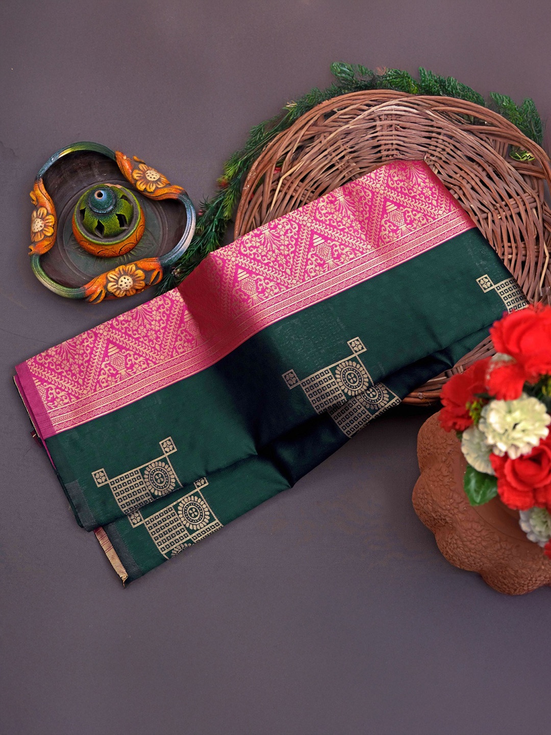 

Visit Wear Ethnic Motifs Woven Design Zari Pure Silk Banarasi Saree, Green
