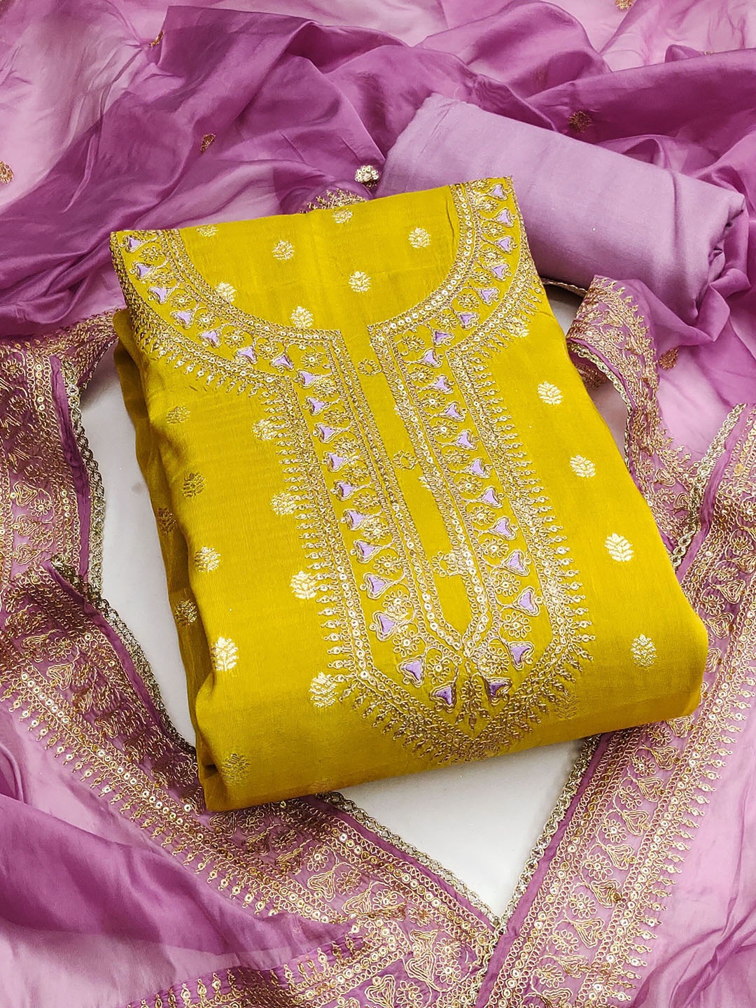 

KALINI Unstitched Dress Material, Yellow
