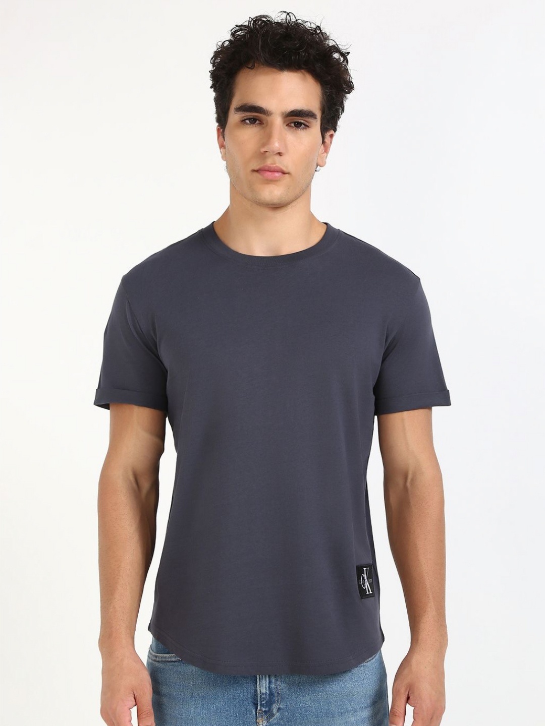 

Calvin Klein Jeans Men Solid Round Neck Cotton T-shirt, Navy blue