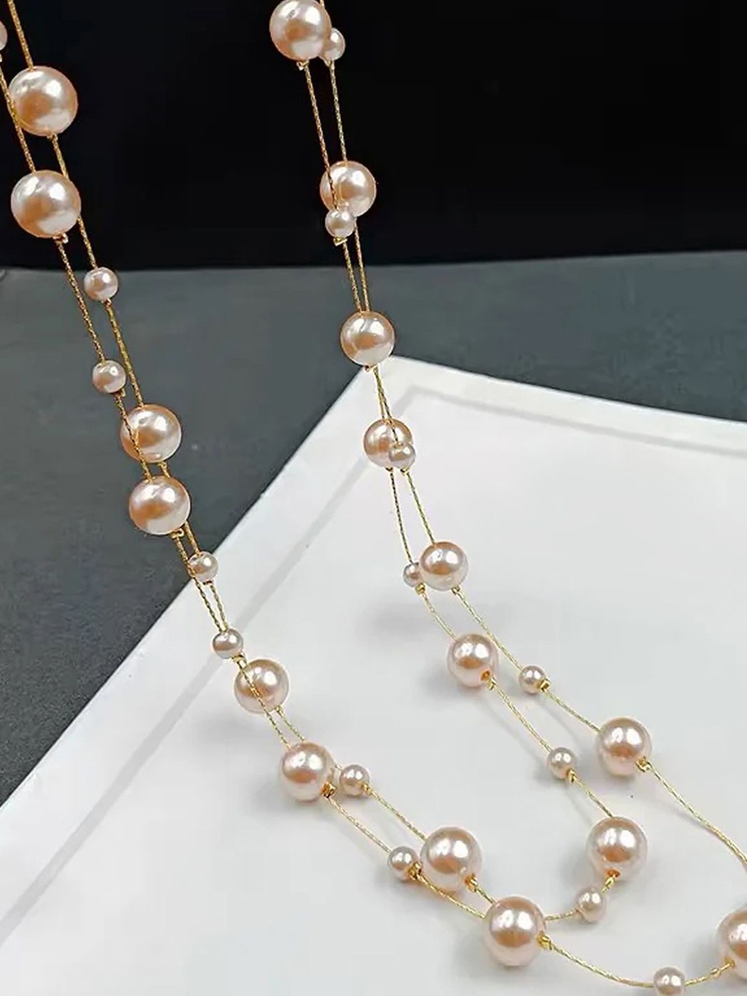 

Peora Gold-Plated Pearls Beaded Three Layered Necklace