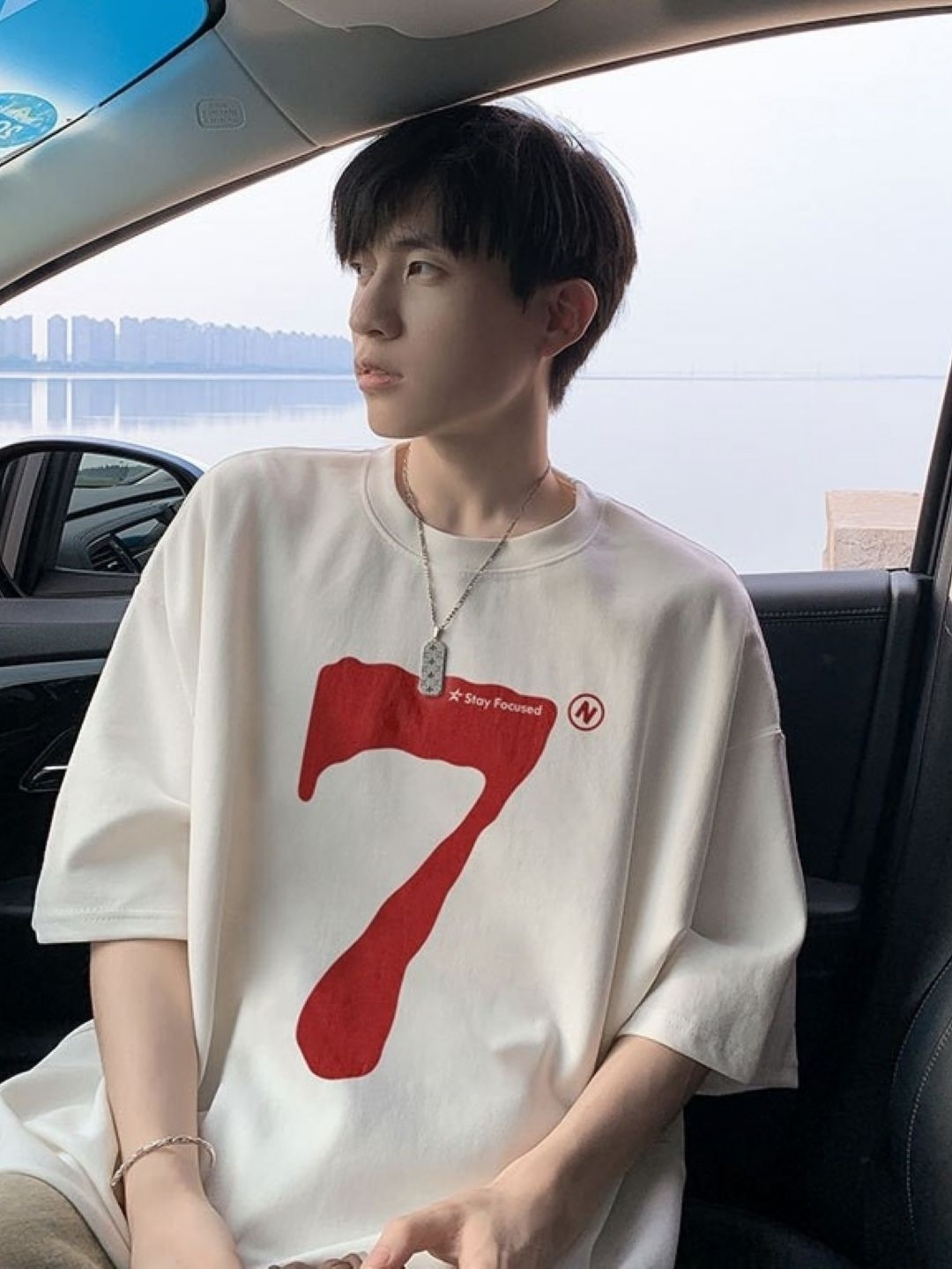 

HERE&NOW Men Typography Printed Round Neck Cotton Oversized T-shirt, Cream