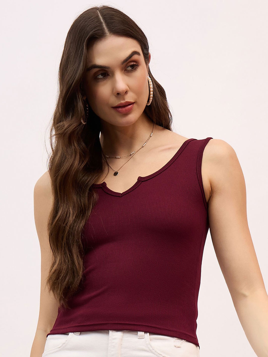 

Mayra Women Shoulder Straps Fitted Top, Maroon