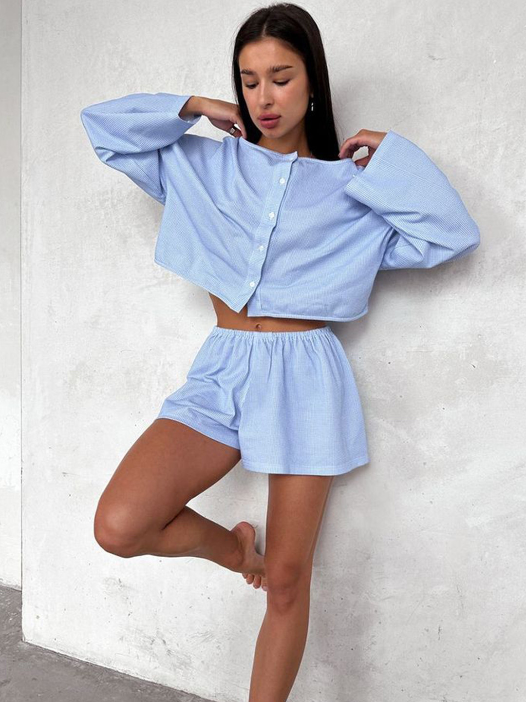 

LULU & SKY Women Striped Shirt & Shorts Night Suits, Blue