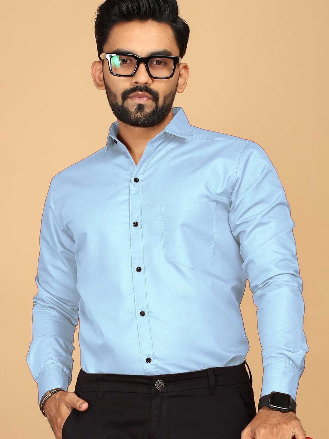 

STI Men Spread Collar Solid Cotton Casual Shirt, Blue