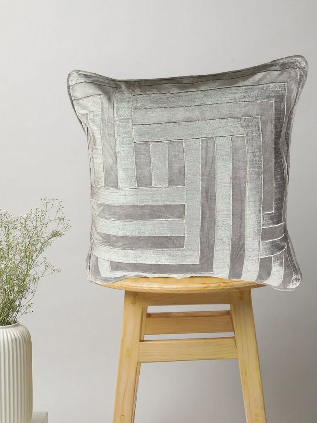 

SAJAVAT Grey Melange Embroidered Pure Cotton Square Cushion Cover