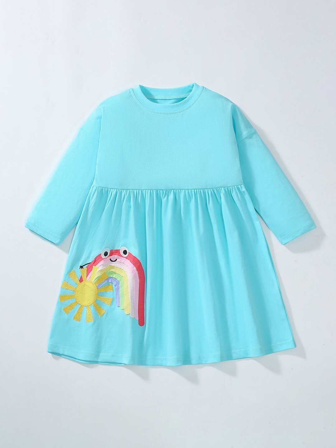 

JC SPARKLE Girls Graphic Printed Cotton Fit & Flare Dress, Blue