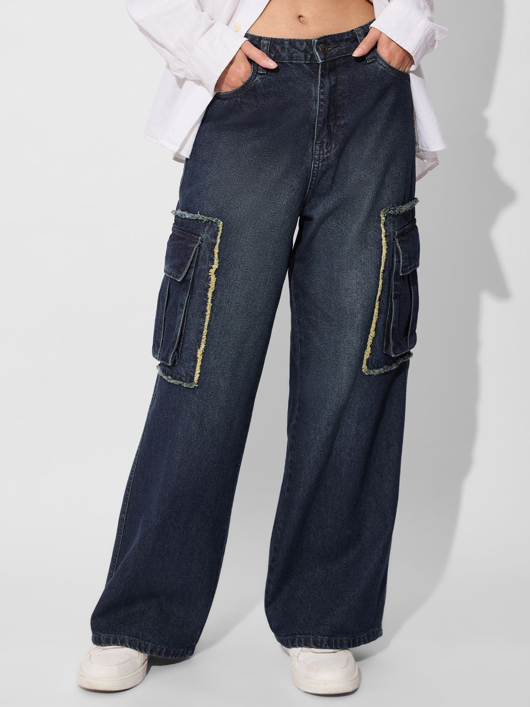 

The Souled Store Women Wide Leg Light Fade Stretchable Jeans, Blue
