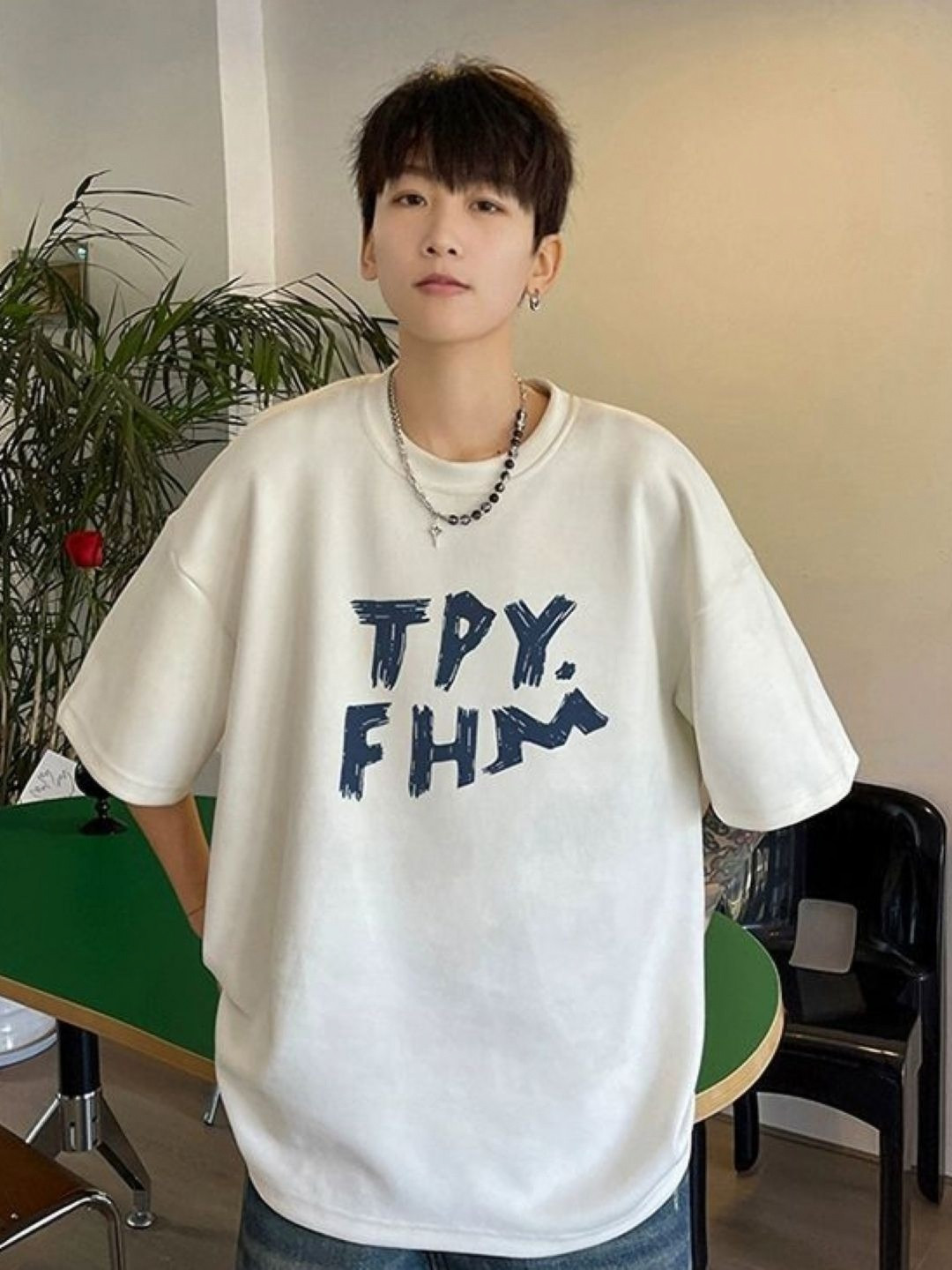 

HERE&NOW Men Typography Printed Round Neck Oversized T-shirt, White