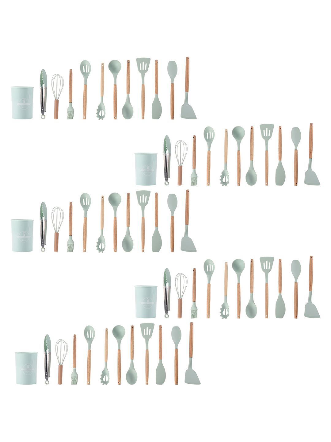 

Kuber Industries Green & Brown 60 Pcs (with Holder) Silicone Nonstick Spatula Set