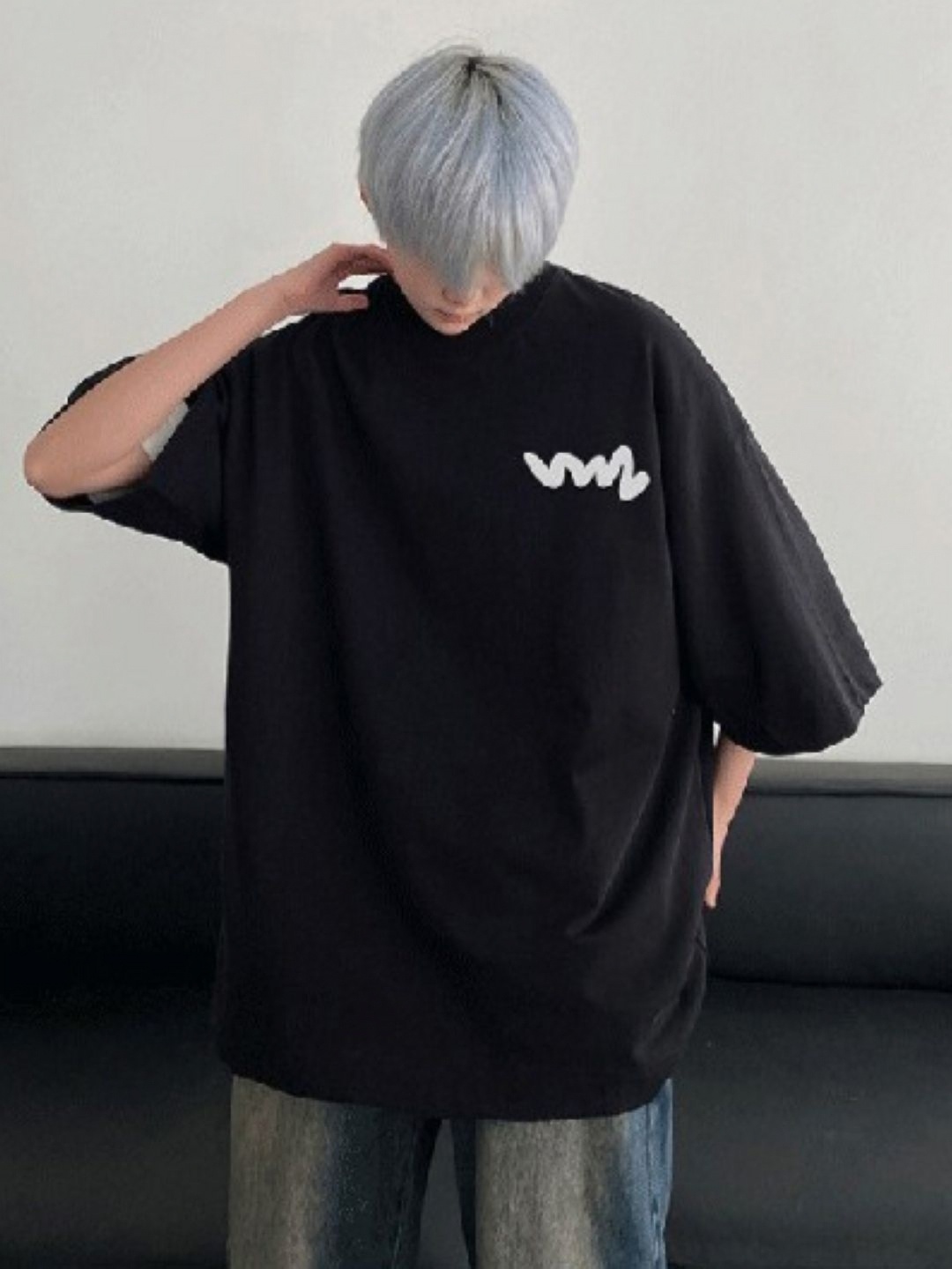 

HERE&NOW Men Graphic Printed Round Neck Cotton Oversized T-shirt, Black