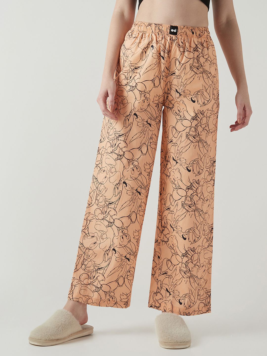

Bewakoof Women Cotton All Over Printed Wide Leg Lounge Pants, Orange