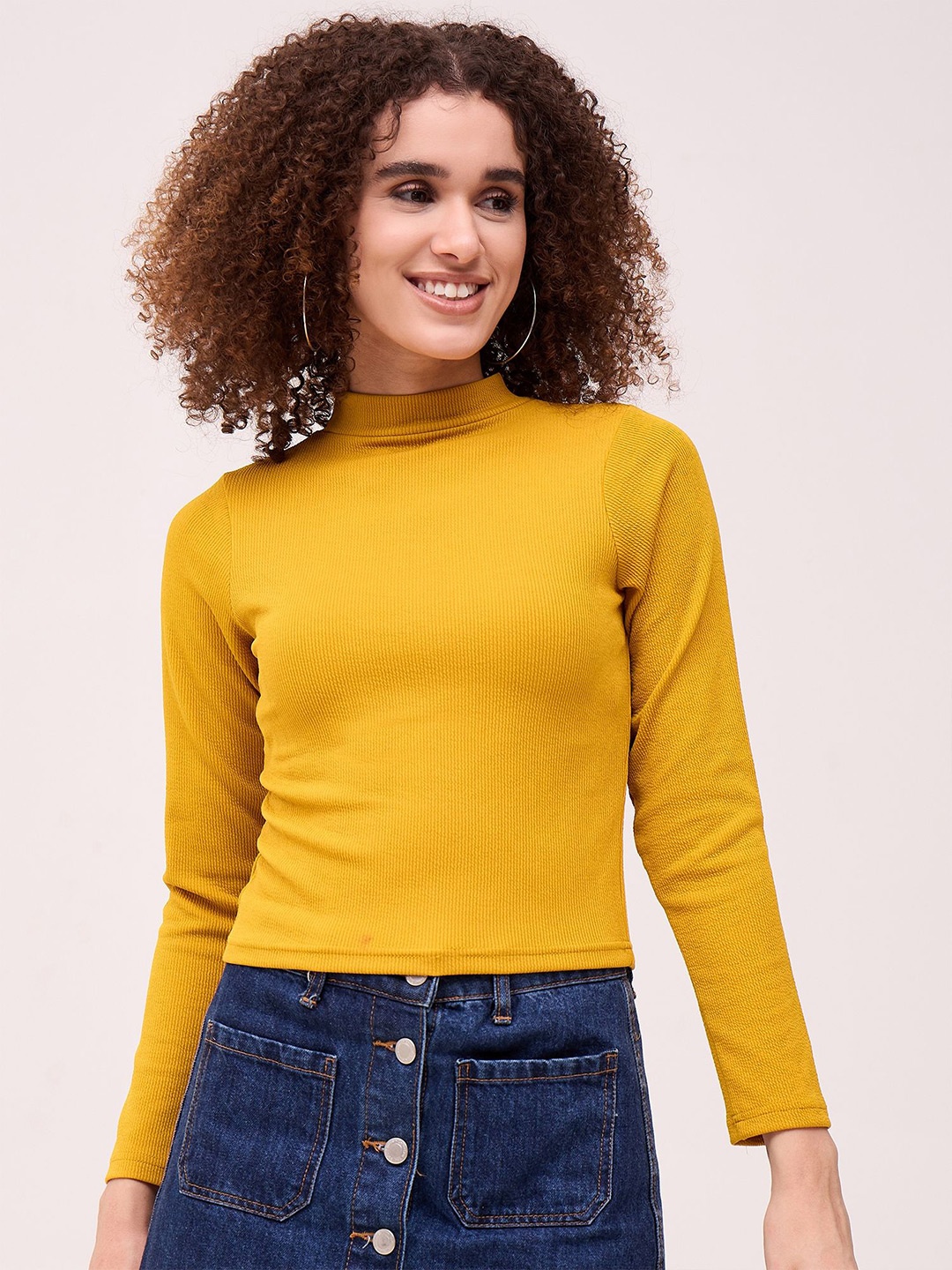 

Mayra Women Mock Collar Top, Mustard