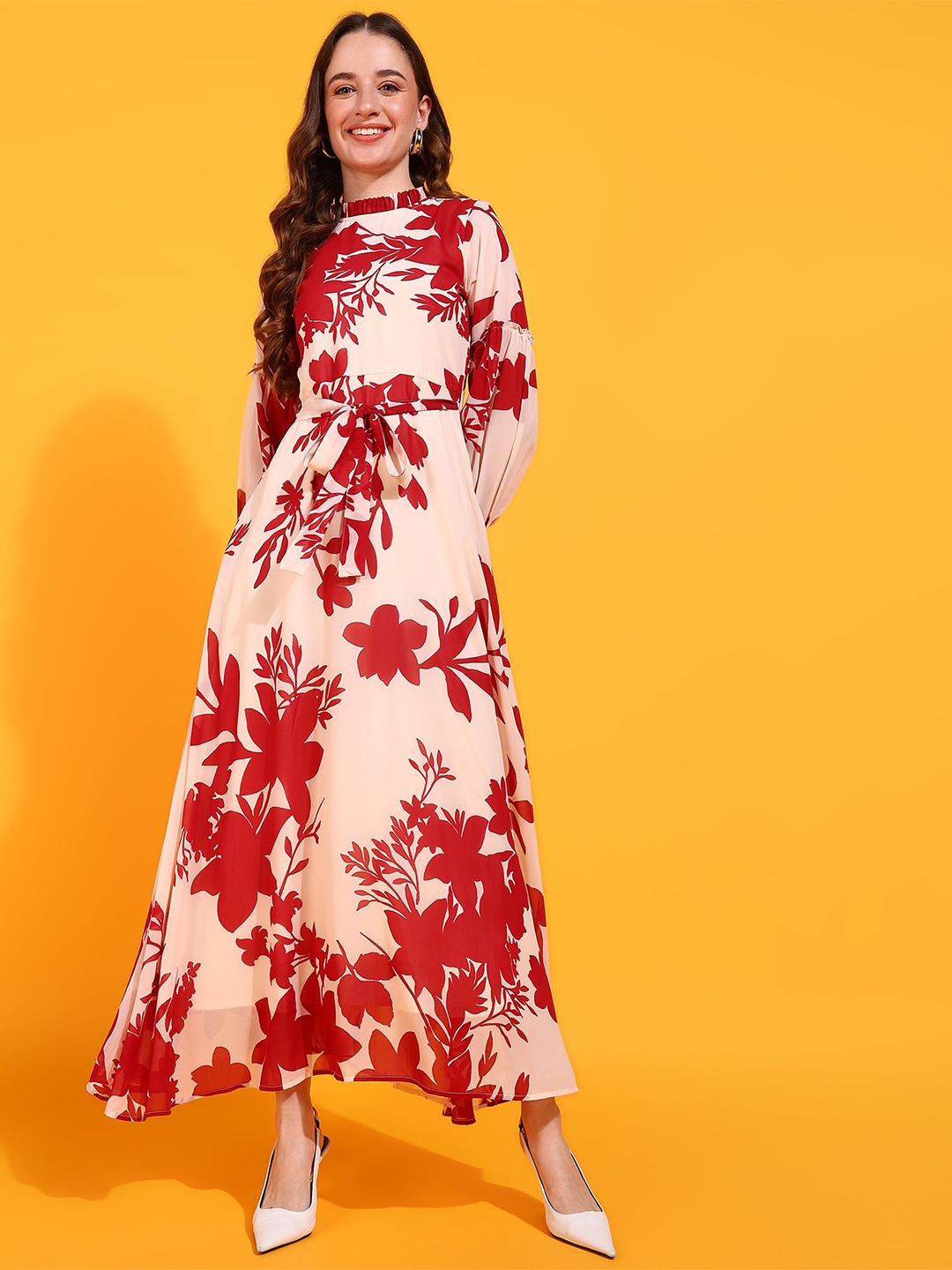 

DressBerry Women Floral Printed Georgette Fit & Flare Maxi Dress, Beige
