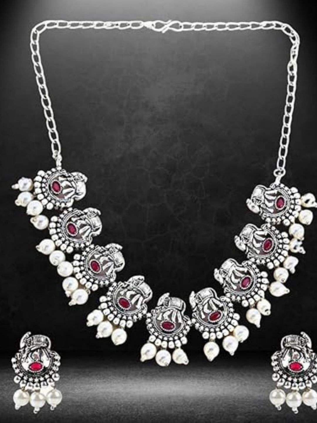 

Sangria Silver-Plated Stone-Studded & Beaded Jewellery Set