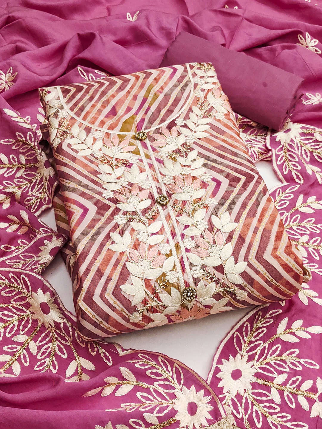 

KALINI Printed Pure Cotton Unstitched Dress Material, Pink