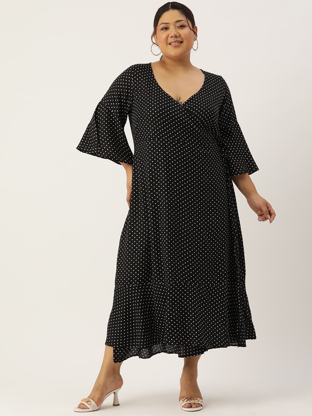 

theRebelinme Women Plus Size Polka Dots Printed A-Line Maxi Dress, Black