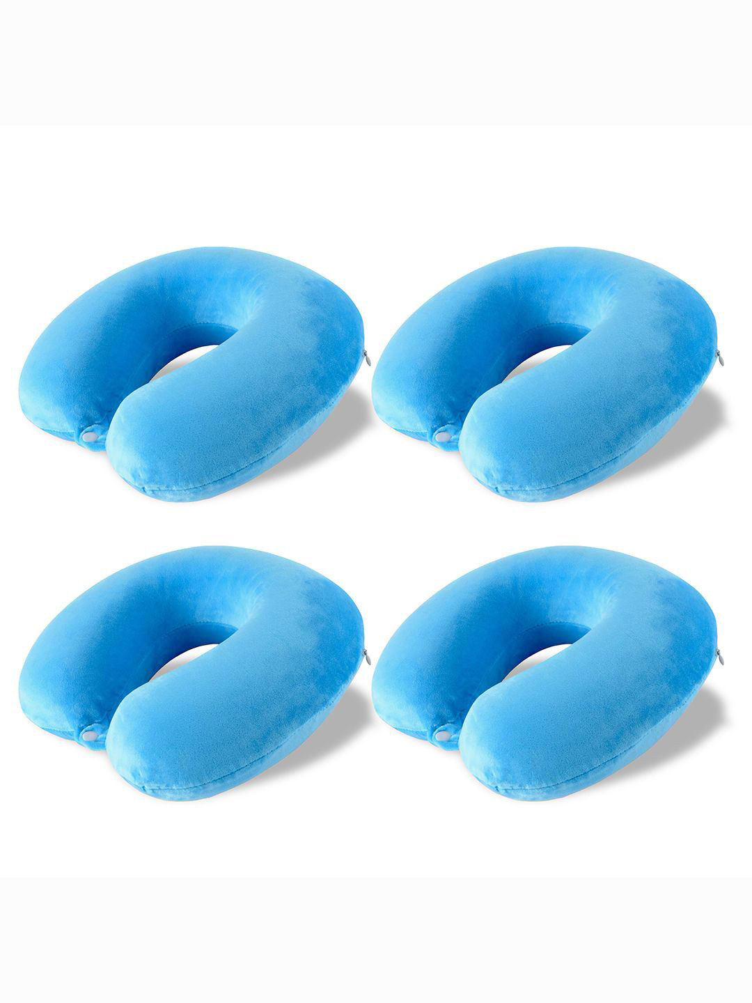 

Kuber Industries Blue 4 Pieces U-Shaped Memory Foam Filled Cotton Travel Pillows