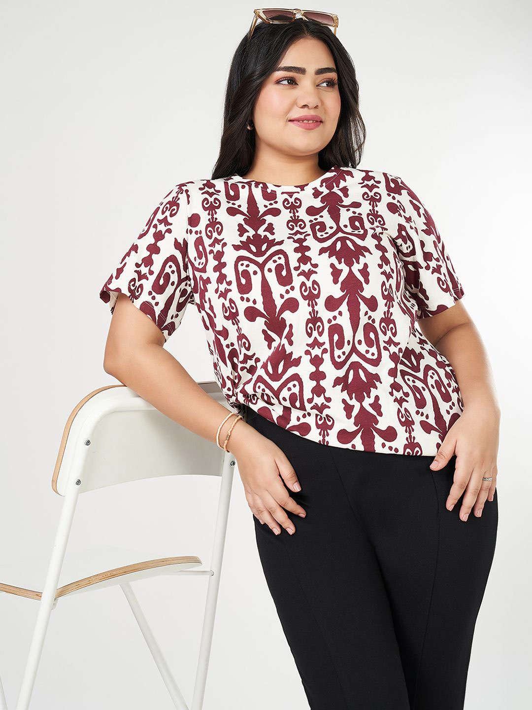 

Honey Curvytude by Pantaloons Plus Size Printed Cotton Top, Off white