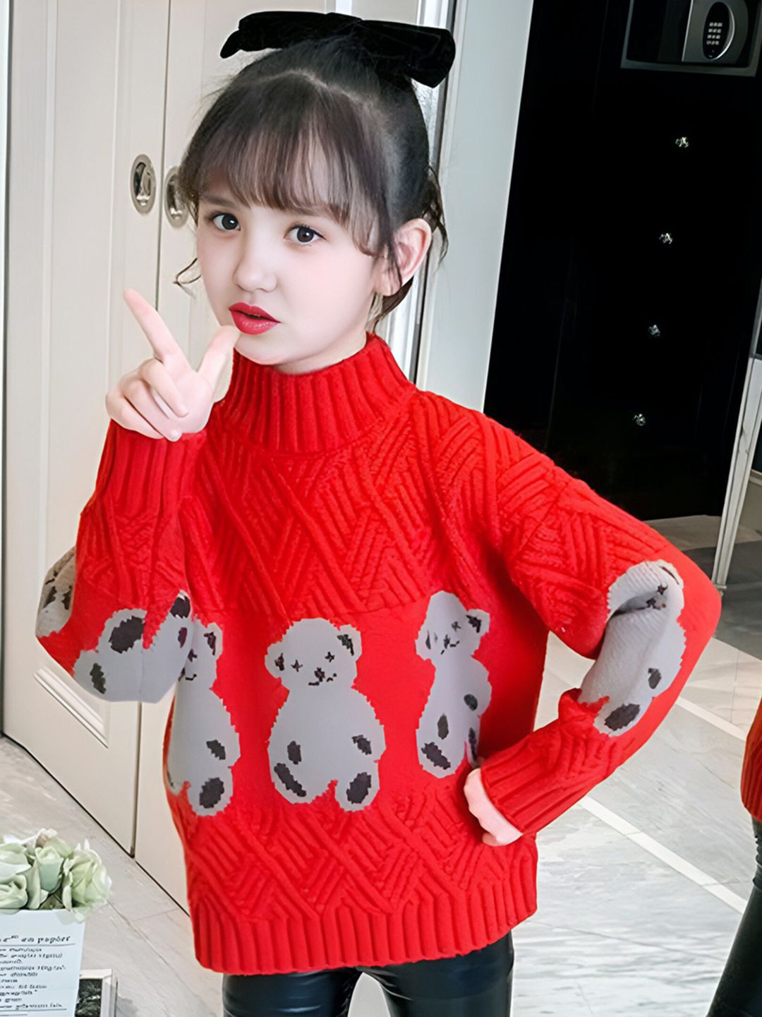 

INCLUD Girls High Neck Printed Pullover, Red