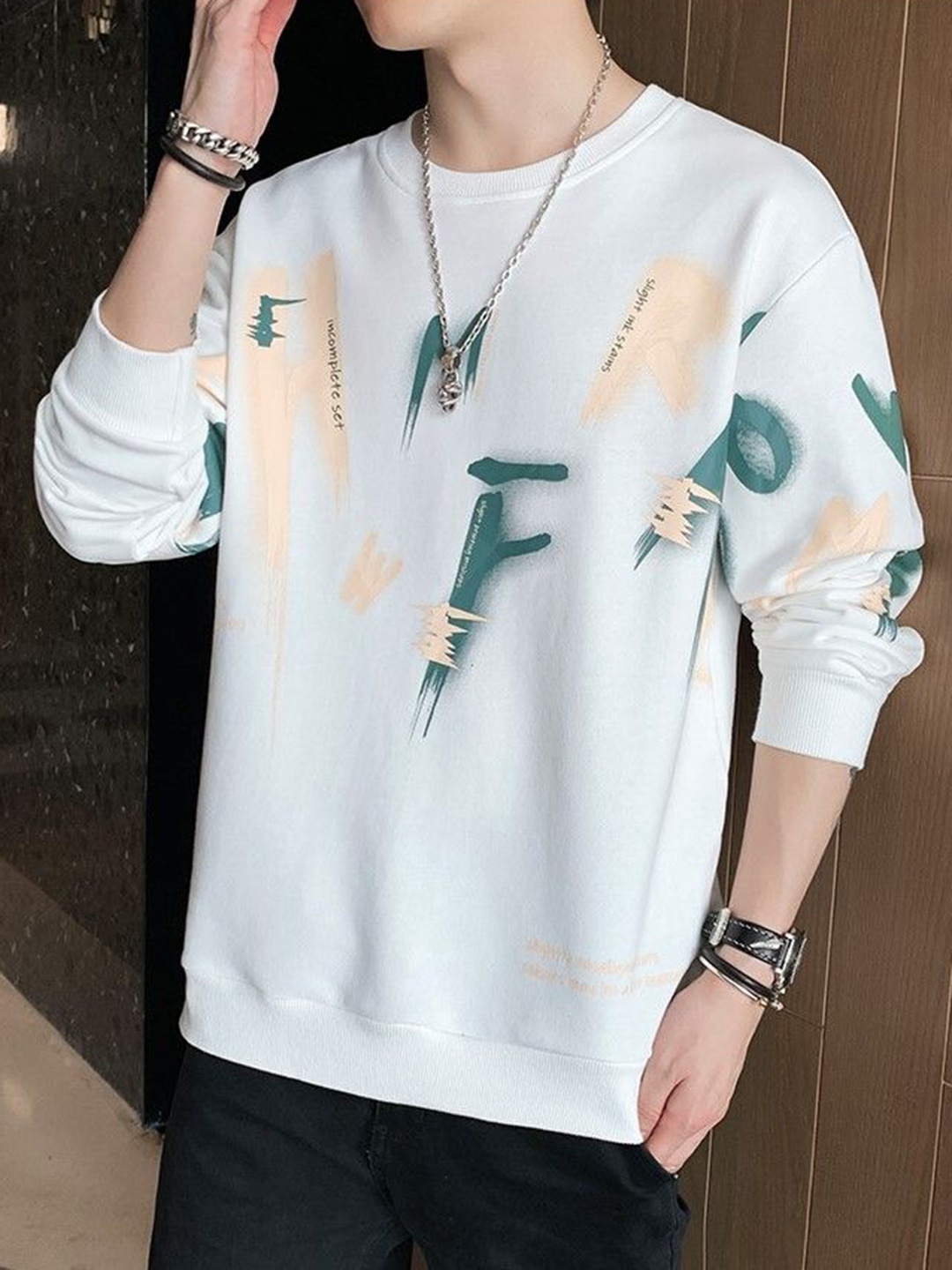 

STI Men Typography Printed Drop-Shoulder Sleeves Casual T-shirt, White