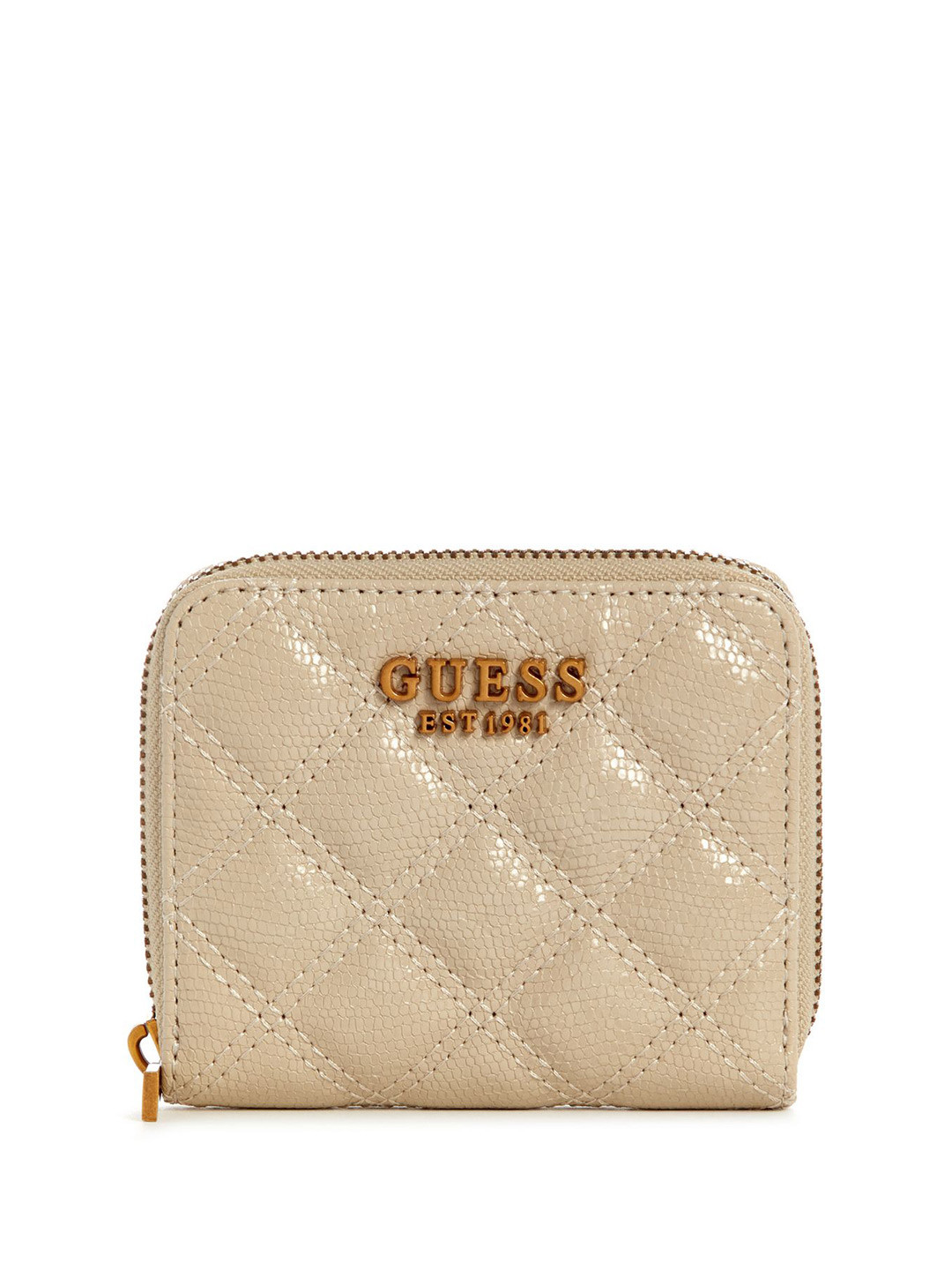 

GUESS Women Geometric Textured PU Zip Around Wallet, Beige