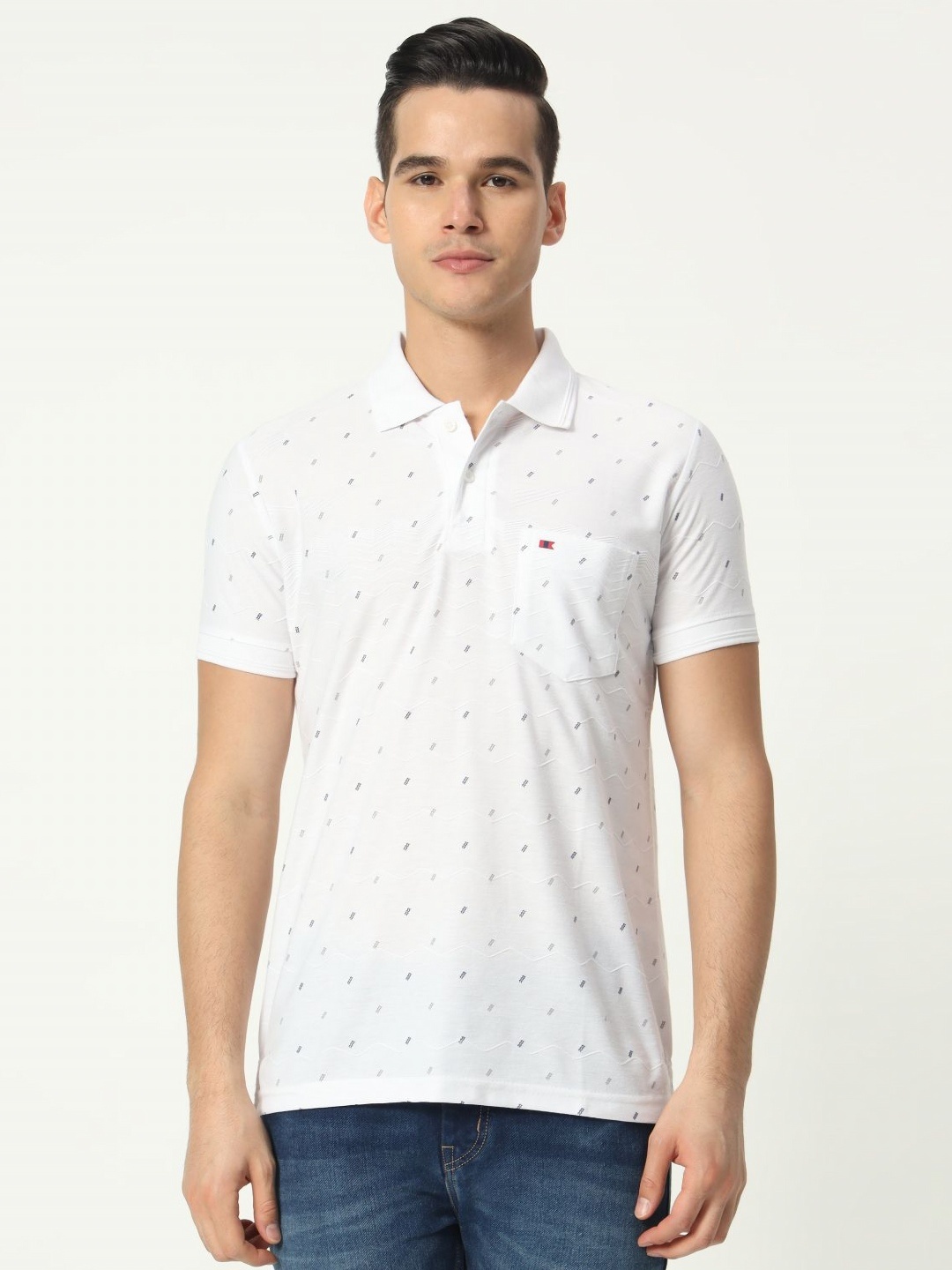 

TAB91 Men Self Design Polo Collar Cotton T-shirt, White