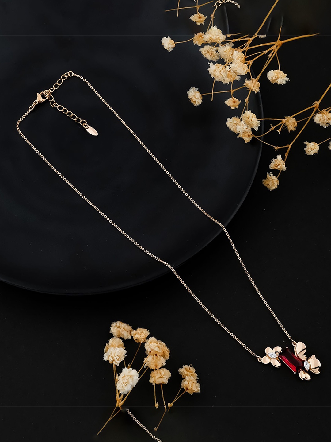 

SKY SHOPPERS Gold-Plated Cubic Zirconia Stone Studded Luxe Pendant Chain